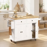 thumbnail of HOMCOM isla de cocina con ruedas mueble auxiliar de cocina con 2 cajones 4 puertas especiero y barra lateral para comedor 111x44,5x82,5 cm blanco