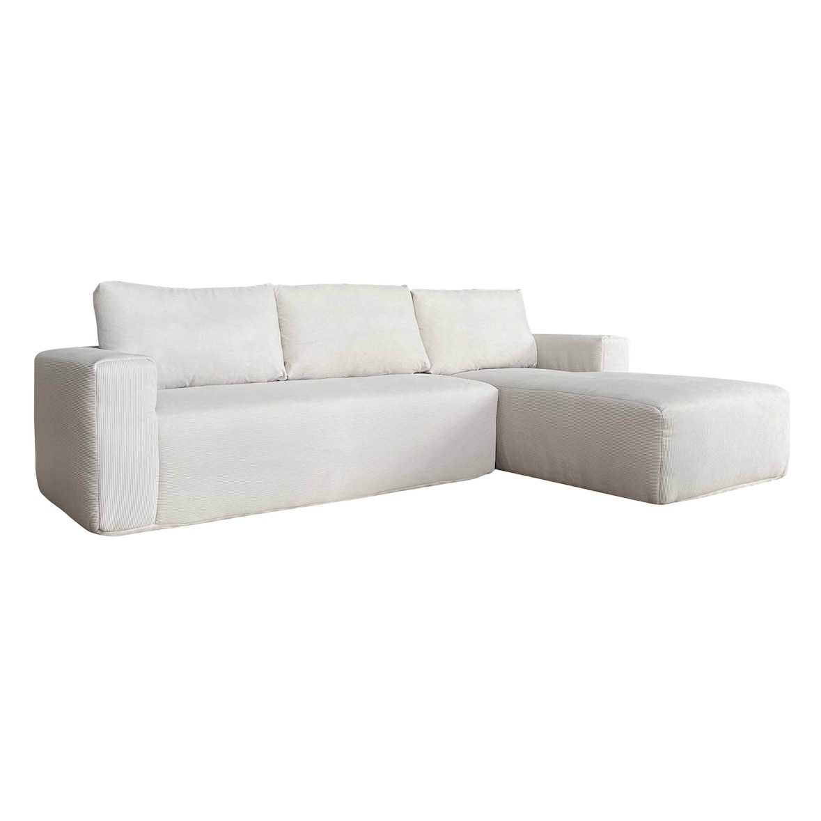 Oviala Sofá esquinero de 4 plazas con chaise longue derecha y cojines crudo