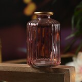 thumbnail of Mini Glas Vase mit Rillen Deko Glasflasche mit Goldrand H:10cm lila