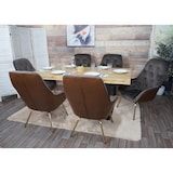 thumbnail of 6er-Set Esszimmerstuhl HWC-K26, Polsterstuhl Stuhl Wohnzimmerstuhl Küchenstuhl mit Armlehne, Metall ~ Samt, hellbraun