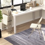 thumbnail of HOMCOM juego de 4 sillas plegables tapizadas en lino sintético con respaldo y estructura de acero, para salón, comedor, cocina, 45x46x78 cm, beige