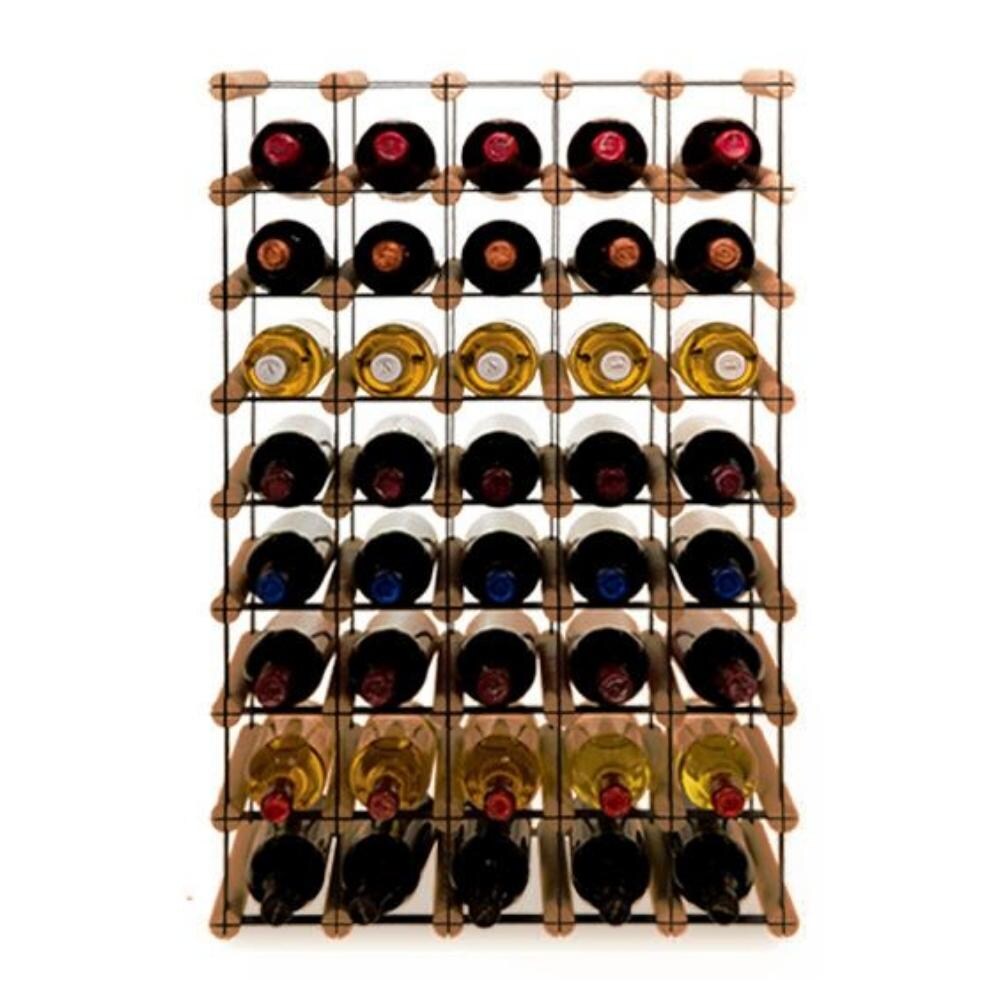 PROREGAL Modulares Weinregal VINOTECA MOD METAL | HxBxT 82,5x52,5x24,5cm | 5x8 Flaschen | Massives Kiefernholz | Braun geölt | Flaschenregal