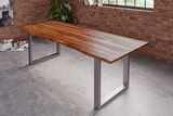 thumbnail of Esstisch Baumkante Massiv Sheesham-Holz naturfarben 180 x 90 U-Gestell silber Hero