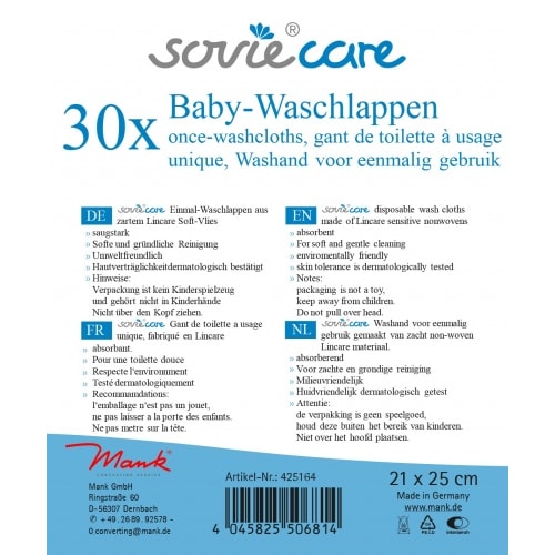 Sovie Care Baby Waschlappen aus Lincare Soft Vlies, 21 x 25 cm, 30 Stück