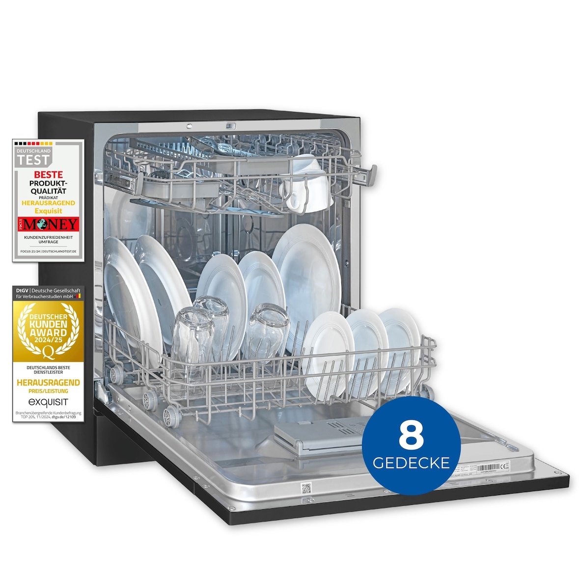 Exquisit Mini-Geschirrspüler, Tischspülmaschine, 55 cm breit, spülmaschine klein, ECO-Modus, GSP5508-030D schwarz