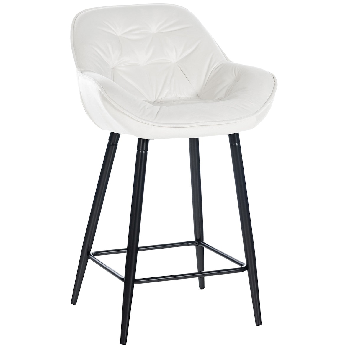 Décoshop26 - Barkruk/kinderstoel x1 met een gecapitonneerde zitting van crèmekleurig fluweel en zwart metaal 10_0004884