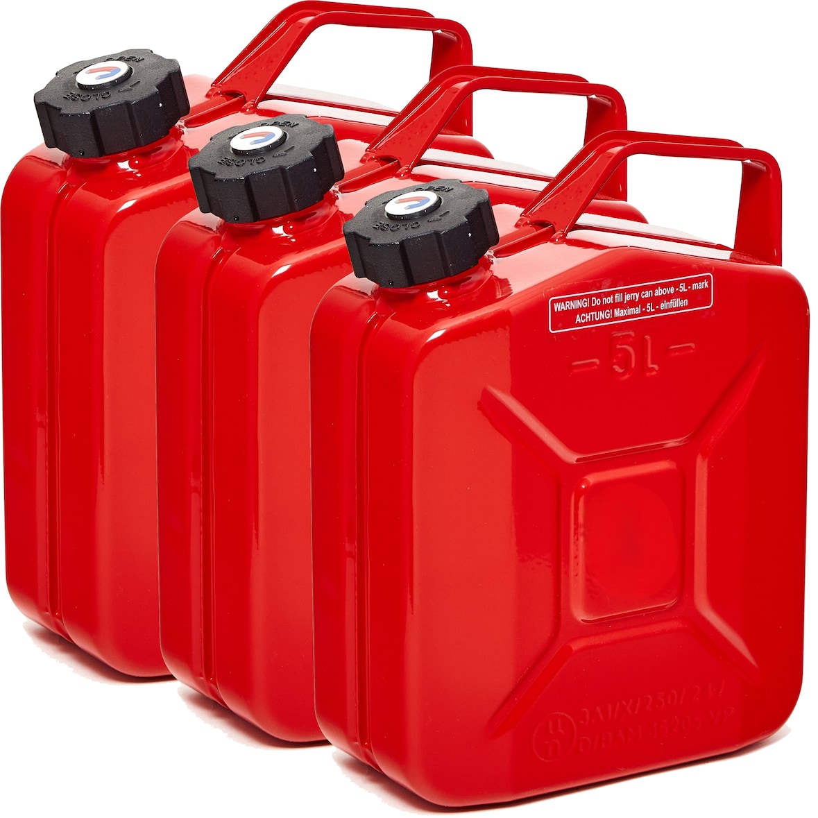 BW® Kraftstoffkanister Metall Benzinkanister 3x 5 Liter mit Schraubverschluss - Rot - RAL 3000 - TÜV-geprüft und UN-Zulassung - Made in Europe