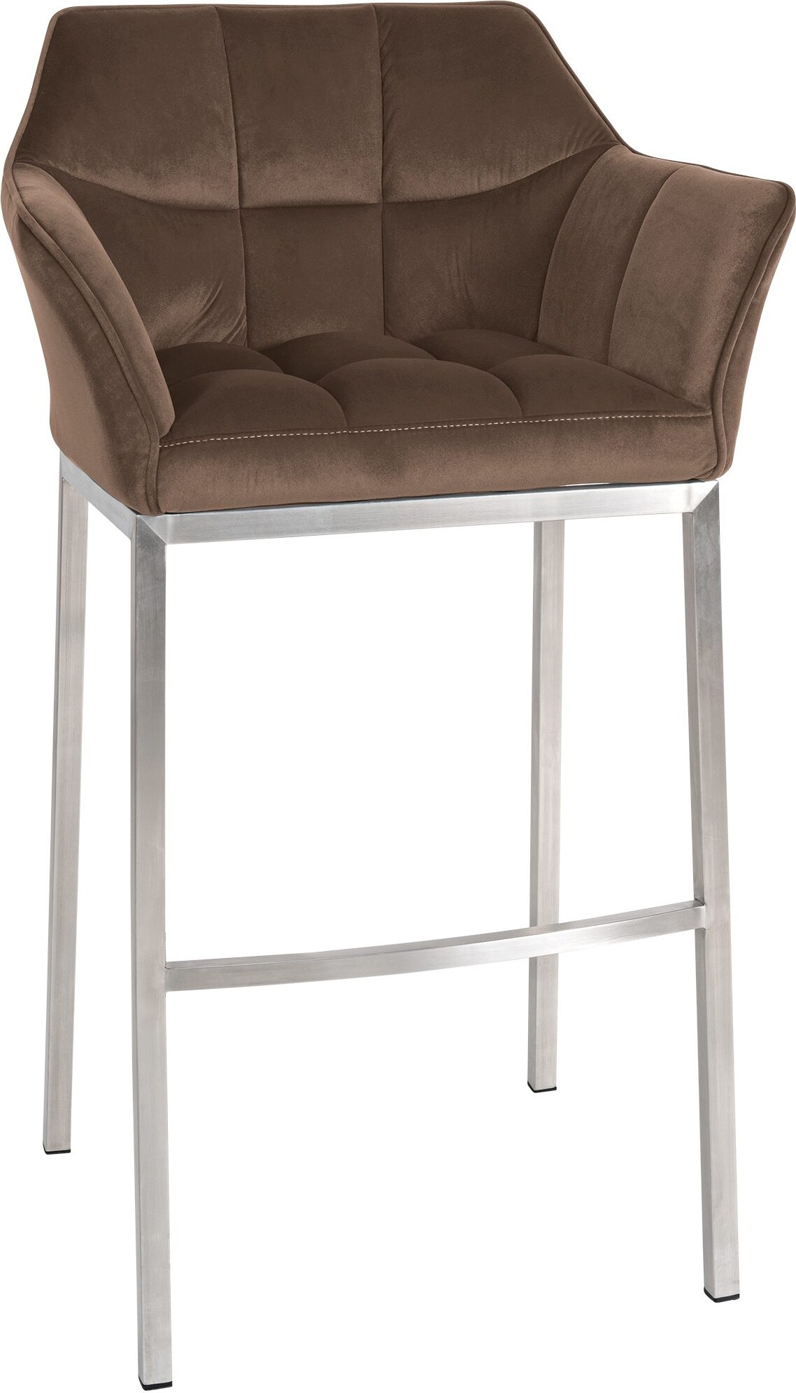 CHEFGASTRO Barhocker PHILADELPHIA Edelstahl Samt mit 4-Fuﬂ Gestell HxBxT 110x64x48cm Samt Braun Barstuhl