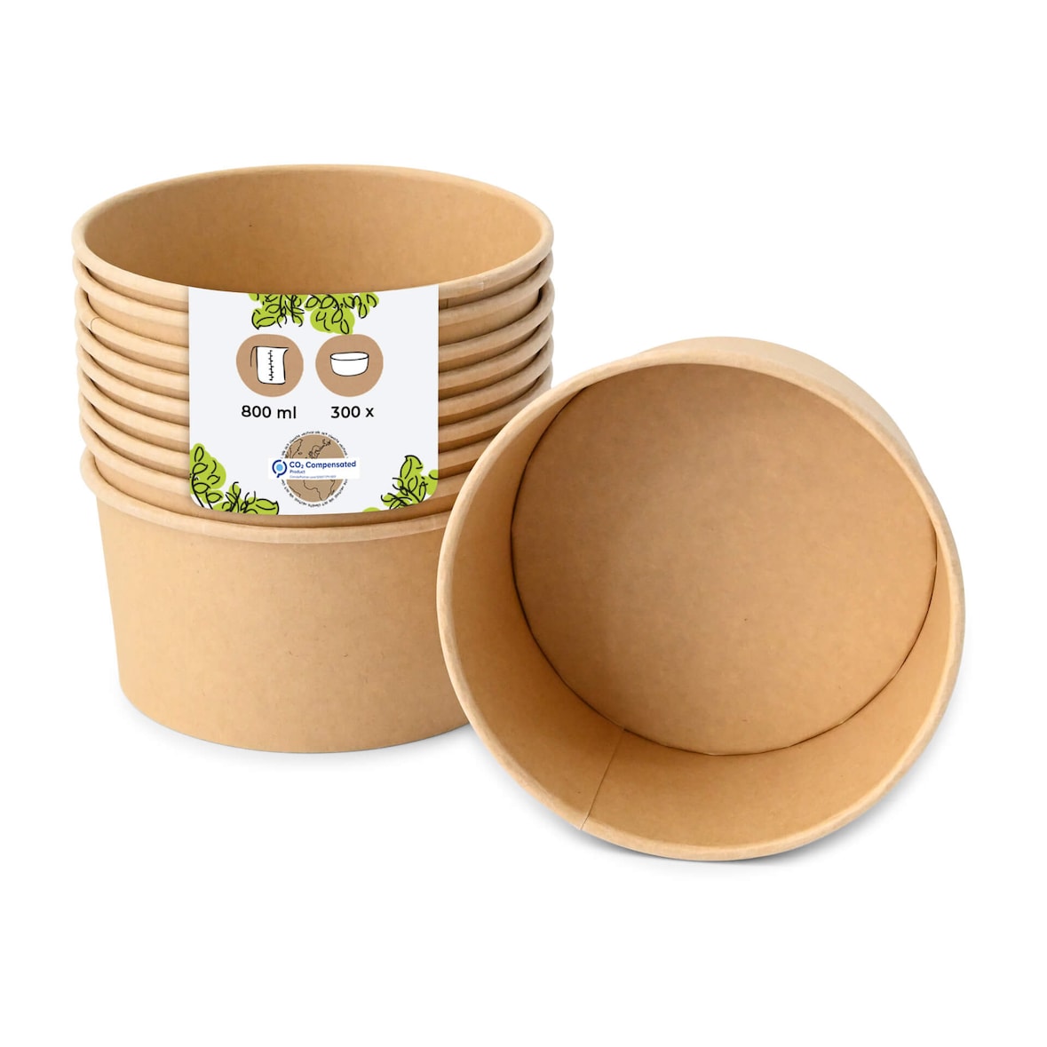 BIOZOYG Salatschale 300 Stück 800 ml braun Suppenschalen Einwegschalen Einweggeschirr Deli Container Bowl to go Kartonschale Einweg Suppenbehälter