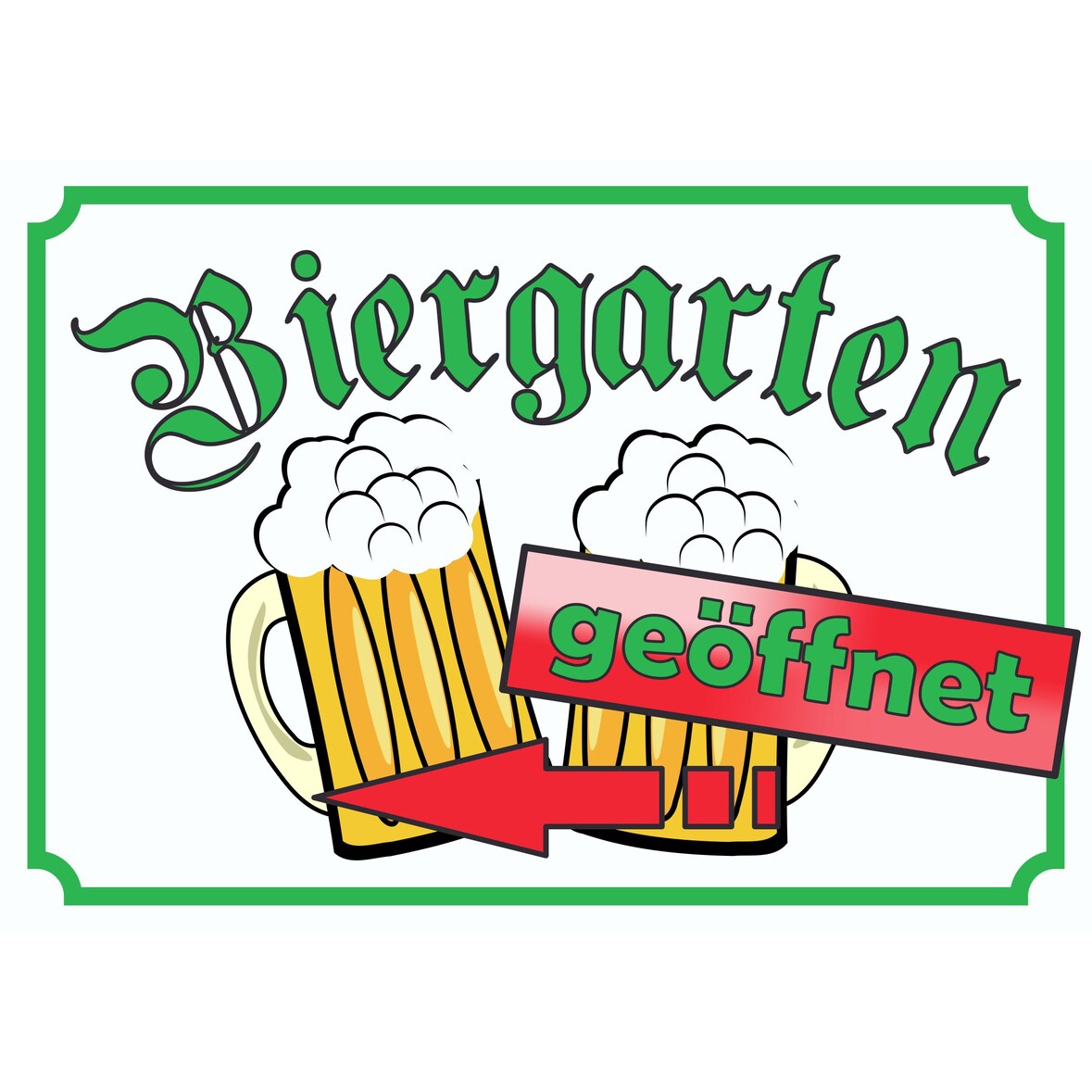 Biergarten geöffnet Schild Pfeil links A6 Rückseite selbstklebend