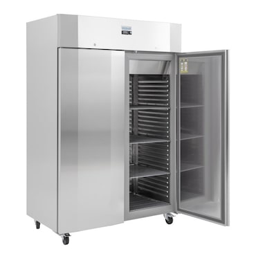 Frigorífico de alta eficiência energética classe A, 2 portas, aço inoxidável, tropicalizado 40°C, GN2/1, 215 x 140 x 81 cm, 1400L, Polar Série U UA032