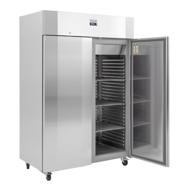 Frigorífico de alta eficiência energética classe A, 2 portas, aço inoxidável, tropicalizado 40°C, GN2/1, 215 x 140 x 81 cm, 1400L, Polar Série U UA032
