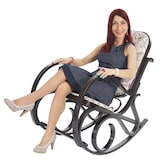 thumbnail of Cadeira de baloiço M41, poltrona de baloiço Poltrona TV, madeira maciça ~ aspeto nogueira, tecido/têxtil jacquard castanho