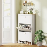 thumbnail of HOMCOM mueble zapatero estrecho con 3 cajones abatibles estantes ajustables y tiradores de PU para 21 pares de zapatos 80x24x131 cm blanco