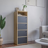 thumbnail of Scarpiera Salvaspazio 4 Ante Mobile da Ingresso Armadio Multiuso cm 42x33x118 Moderna Rovere e Nero