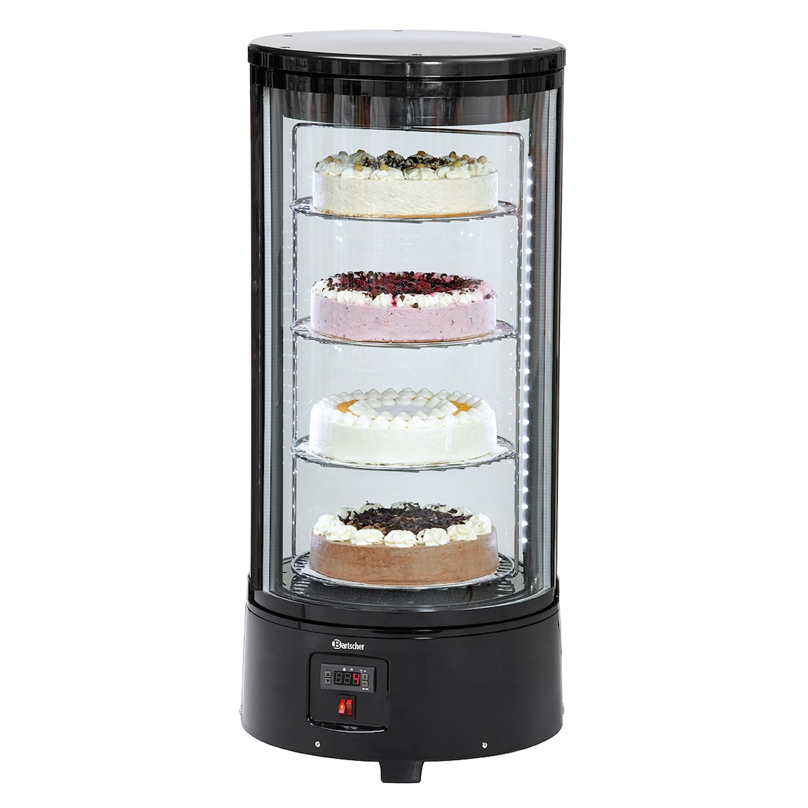 Gebaksvitrine | 72L | Zwart | +2°C/+10°C | 4 Schappen (Roterend) | Ø450x983(h)mm