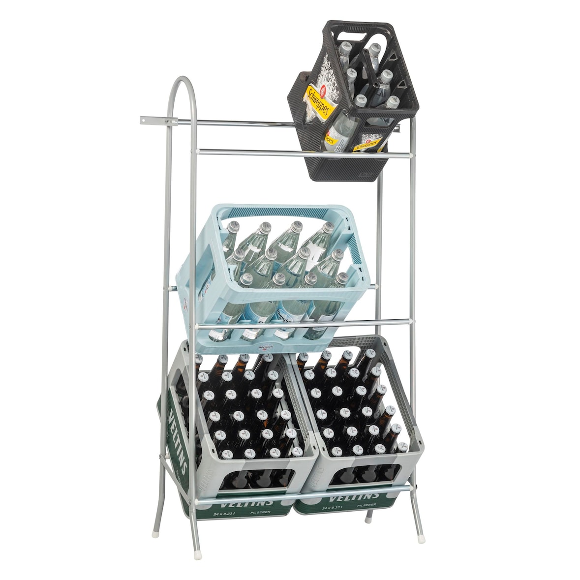 SCHULTE Regalwelt Getränkekistenregal für bis zu 4 Kisten, 118x61x41 cm (HxBxT), Traglast pro Ebene 40 kg, silber, Getränkeregal, Bierkistenregal