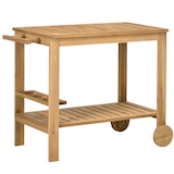 thumbnail of Outsunny carrito de madera de bar carro de servicio de 2 niveles con asa lateral 3 portabotellas y 2 ruedas para jardín patio terraza 95x47x74 cm