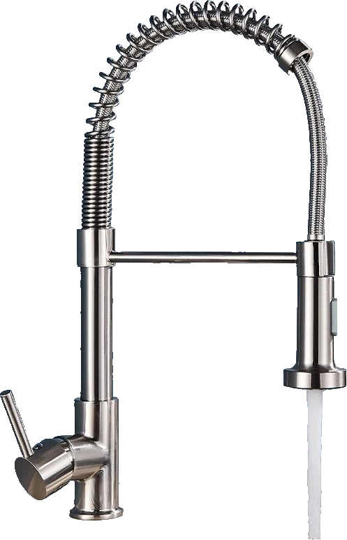 Bernd | Gastronomie Silber gebürstet Armatur mit Feder | Edelstahl Wasserhahn Küche Boiler | Mischbatterie 360° drehbar | Niederdruck 3 Anschlüsse