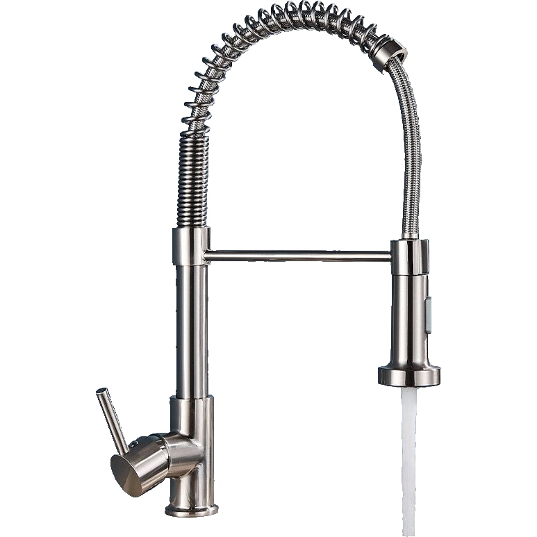 Bernd | Gastronomie Silber gebürstet  Armatur mit Feder | Edelstahl Wasserhahn Küche Boiler | Mischbatterie 360° drehbar | Niederdruck 3 Anschlüsse