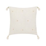 thumbnail of Coussin décoratif Blanc Ivoire brodé doré avec pompons 40 x 40 cm