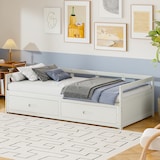 thumbnail of Ausziehbares Schlafsofa 90/180x200 cm aus Kiefernholz mit Schubladen – flexibles Design und hoher Komfort Weiß