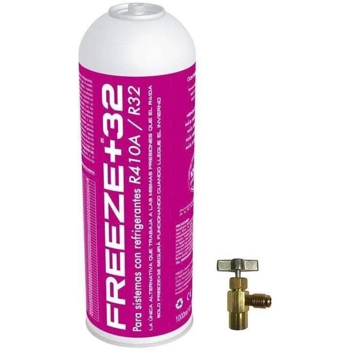 Botella Gas Ecologico Refrigerante Freeze Organico +32 350Gr + Valvula Sustituto R32, R410A