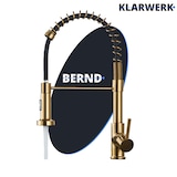 thumbnail of KLARWERK® Bernd | Gastronomie Küchenarmatur Gold gebürstet mit Feder | Edelstahl Wasserhahn Küche | Mischbatterie 360° drehbar |Hochdruck 2 Anschlüsse