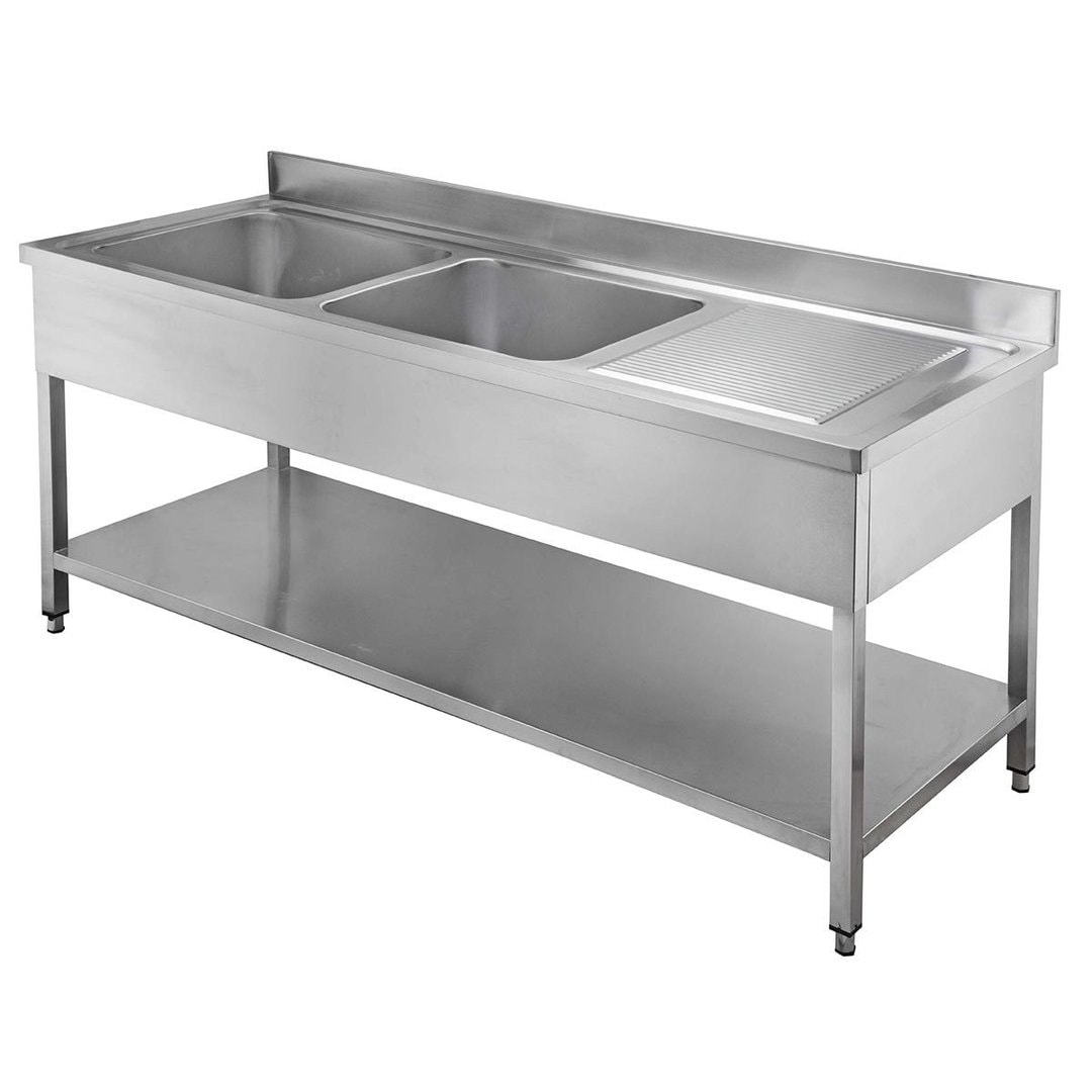 Meuble sous-évier EASYLINE / 2 bacs à gauche et égouttoir, 1600 x 600 mm