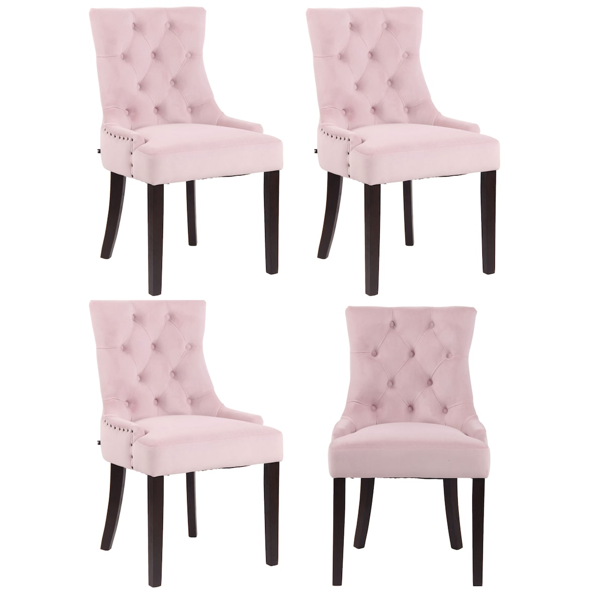 Set 4 poltrone pranzo Aberdeen in velluto rosa/antico