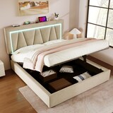 thumbnail of Merax Polsterbett LED Doppelbett mit USB Typ C Ladefunktion und LED-Beleuchtung, Leinen 160x200 (Ohne Matratze) Beige