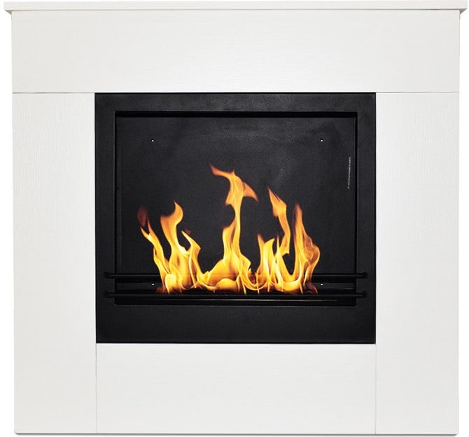 Bodenstehender Bioethanol-Kamin aus weißem Holz, hergestellt in Italien, Michelangelo, 96 x 36 x 90 h