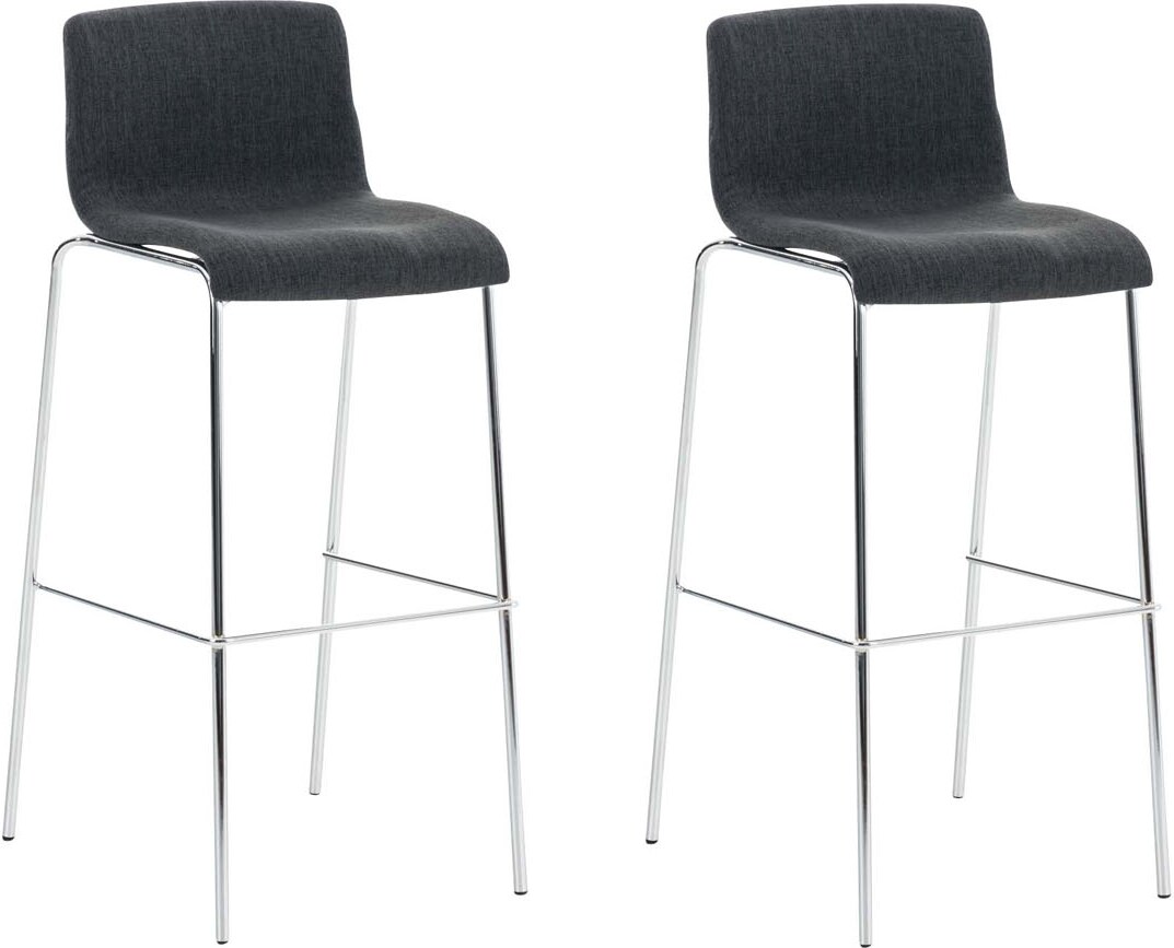 2er Set Barhocker TENAR - Stoff Dunkelgrau 43x48x100 cm Silber | Barstuhl Mit Lehne Tresenhocker Tresenstuhl Kneipenhocker Kneipenstuhl