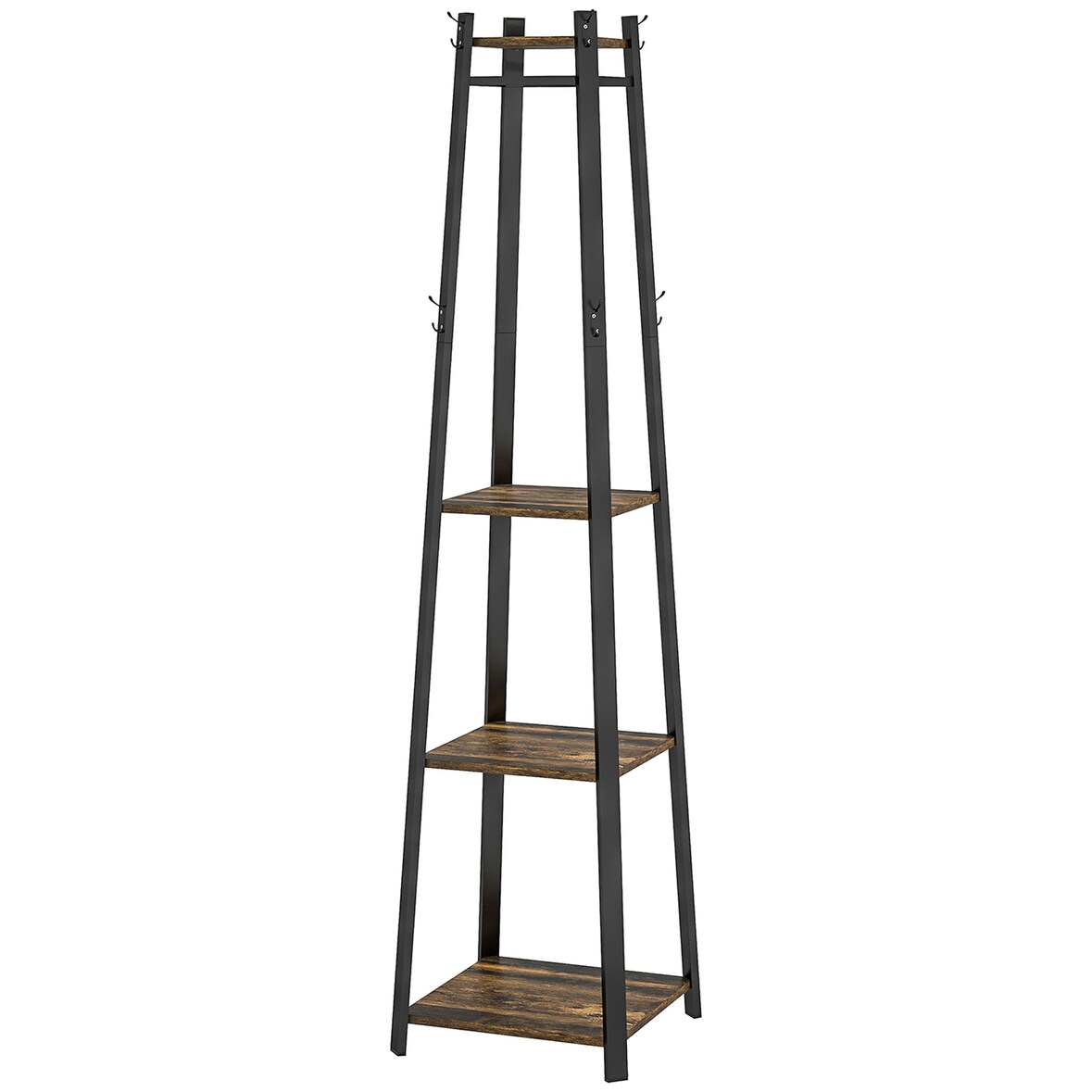 HOMCOM Appendiabiti da Terra con 8 Ganci e Ripiani Centrali Marrone