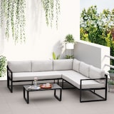 thumbnail of Outsunny Conjunto de Muebles de Jardín 3 Piezas de Aluminio con Mesa de Vidrio Sofá de 5 Plazas con Respaldo Ajustable Cojines Extraíbles 212x70x64 cm