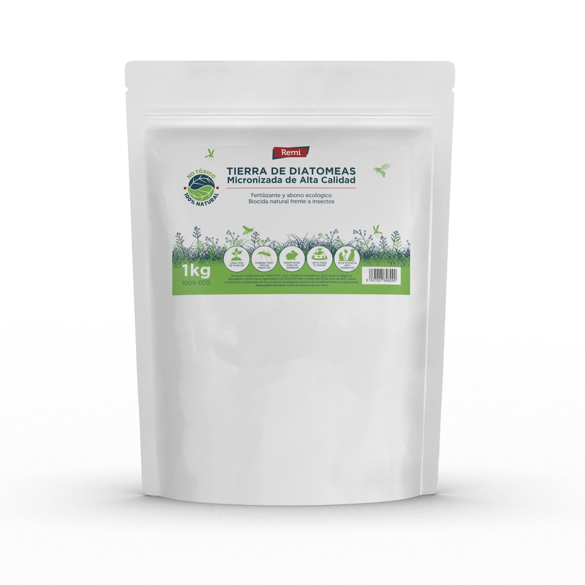 Remi Hogar Tierra de Diatomeas Micronizada 1 kg | 100% Natural Ecológico | Control de Plagas, Huerto, Jardín, Animales y Gallineros | Ultrafina