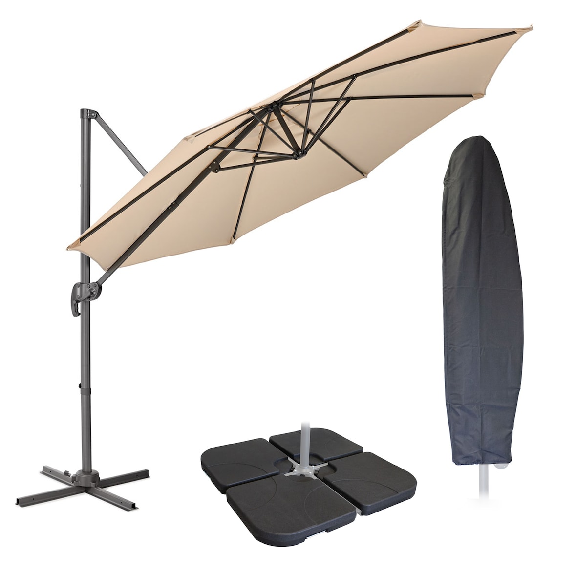 SVITA SVITA zweefparasol 3m met beschermhoes Parasolstandaard opvulbare 4-delige kantelparasol Zwenkparasol Licht taupe