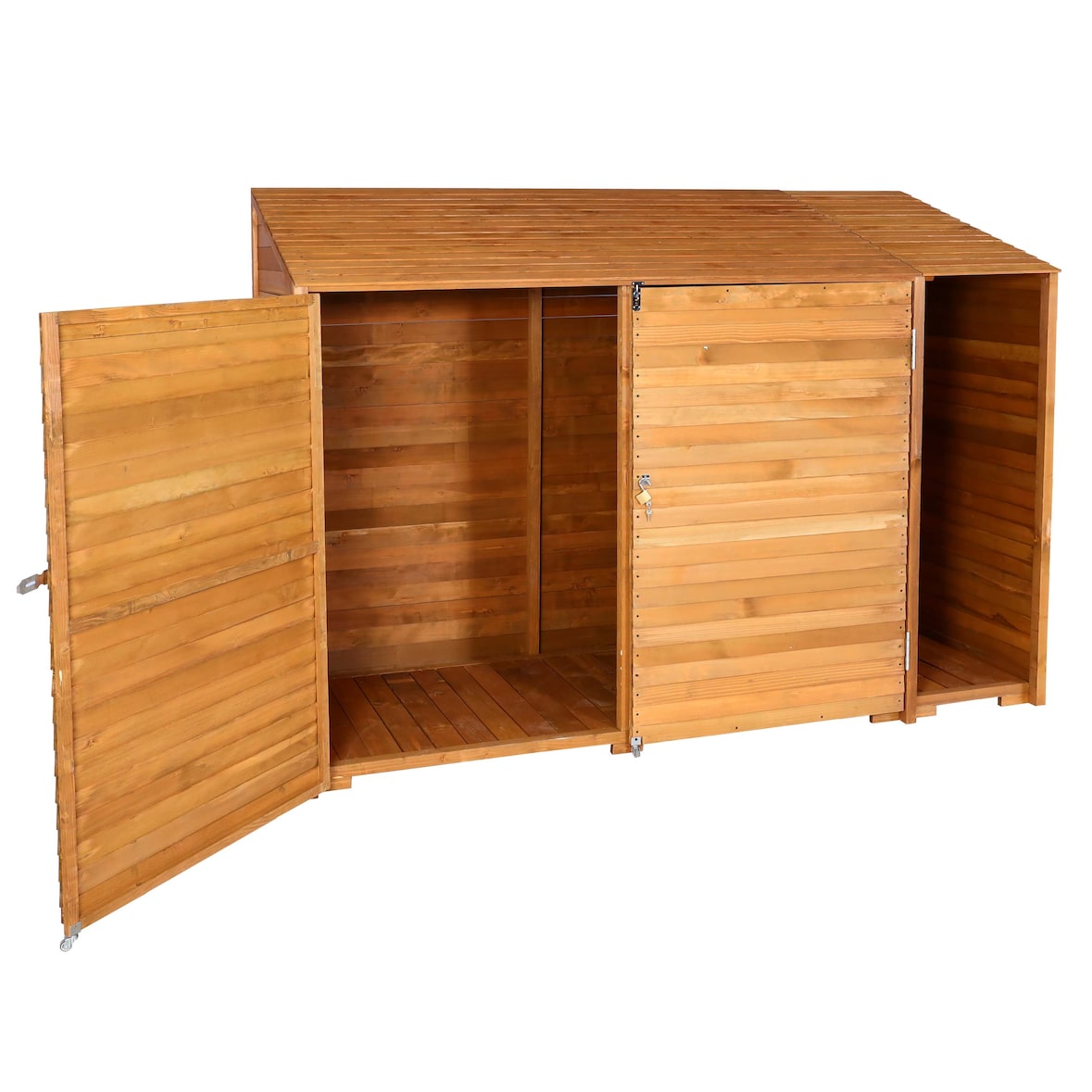 Geräteschuppen HWC-J75, Geräteschrank Gerätehaus, Holz gebeizt MVG-zertifiziert, 180x250x93cm ~ naturfarben