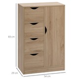 thumbnail of Armario de Salón con 4 Cajones 1 Puerta y Estante Interior Mueble Auxiliar de Almacenaje Multiusos para Baño Dormitorio Comedor 54x29x83 cm