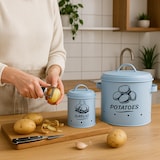 thumbnail of Relaxdays Kartoffel Aufbewahrungsbox, Zwiebeln, Knoblauch, 3er Set, mit Deckel & Löchern, Metall, Zwiebeltopf, hellblau