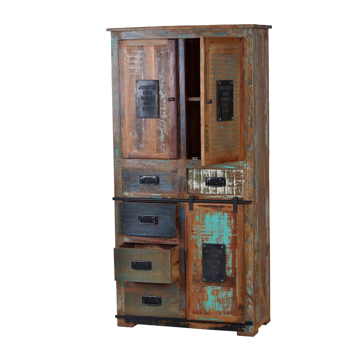 SIT Möbel Dressoir in gerecycleerd oud hout met metaal | natuur/multikleurig | B 90 x D 40 x H 180 cm | 11304-98 | Serie JUPITER