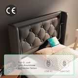 thumbnail of Merax Polsterbett Einzelbett 90*200 cm, Hydraulisches Stauraumbett, mit USB Typ-C Ladefunktion, LED-Funktion(Ohne Matratze), PU, Schwarz