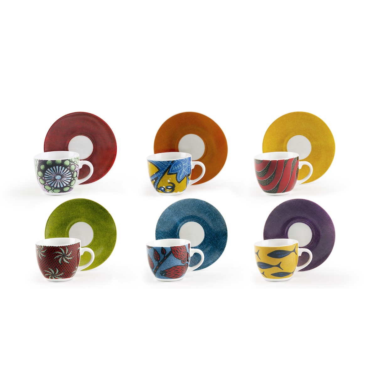 Juego de 6 tazas de café y platillos Excelsa, porcelana Afrika, 6x5 cm