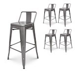 thumbnail of Set di 4 sgabelli da bar in metallo grezzo zincato stile industriale - Con schienale - Altezza 66 cm
