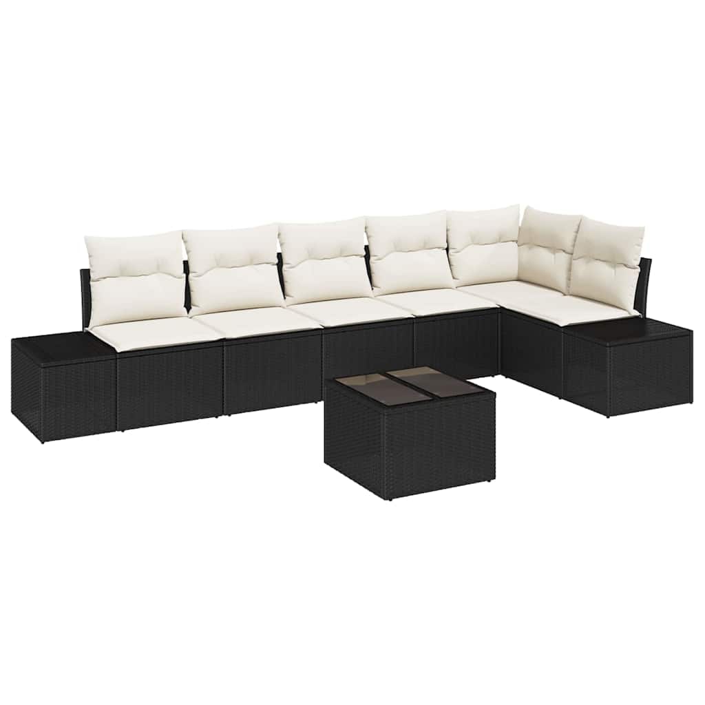vidaXL Garten-Sofa-Set mit Kissen 7 pcs Braun und Creme Poly-Rattan