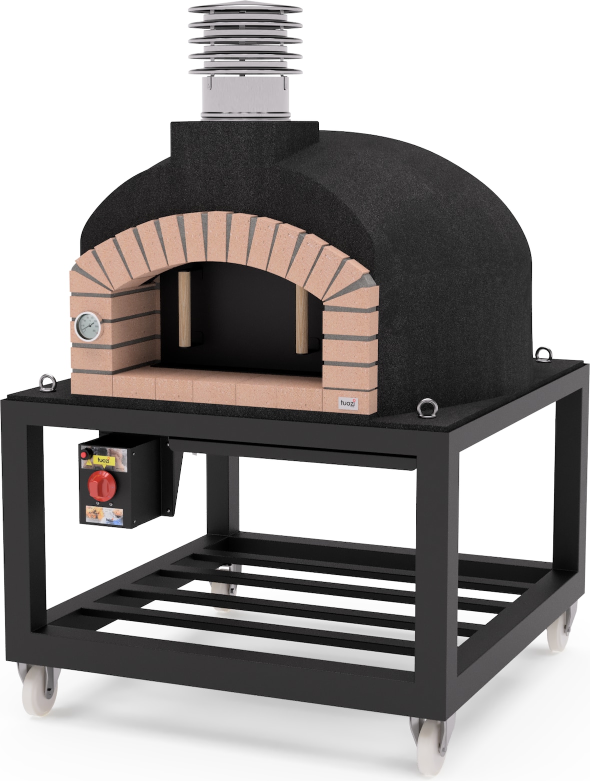 Horno leña Olympus Mons Pro 110 negro, (Gas)+Quemador+Base, aislado y con puerta de extracción total