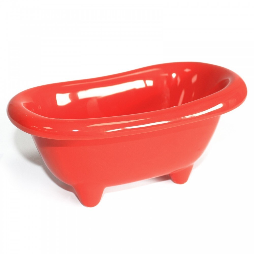 Portaoggetti da vasca in ceramica dal design retrò - Portasapone - Rosso - 19x12x9cm