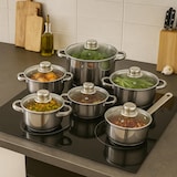 thumbnail of WellHome - Set di pentole in acciaio inox da 12 pezzi con 3 padelle Ø16/20/24 cm in alluminio pressato nero