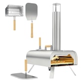 thumbnail of Outsunny mini horno de pizza exterior portátil de acero inoxidable con piedra refractaria pala patas plegables mangos de madera termómetro y bandeja