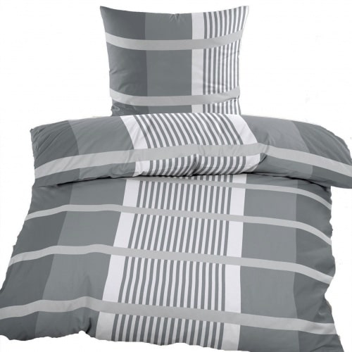 Biber Winter Bettwäsche 135 x 200 + 80x80 cm, 100% Baumwolle, grautöne, kariert